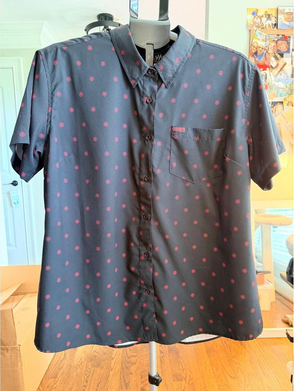 Women’s 2X Dixxon Flannel Co D-Lite HAIL Black Party Wear Short Sleeve Shirt EUC